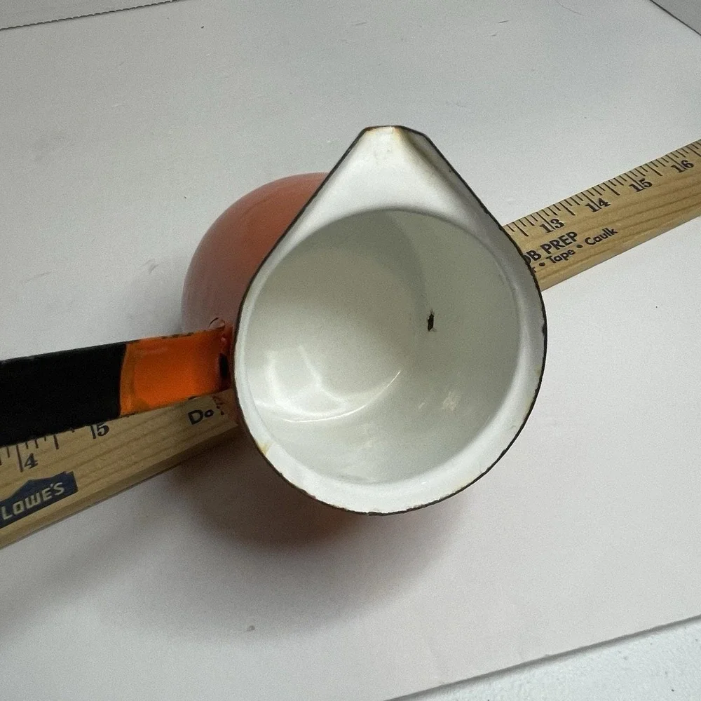 Orange Enamelware Yugoslavia Coffee Ladle Dipper Butter Syrup Warmer w/Spout #6